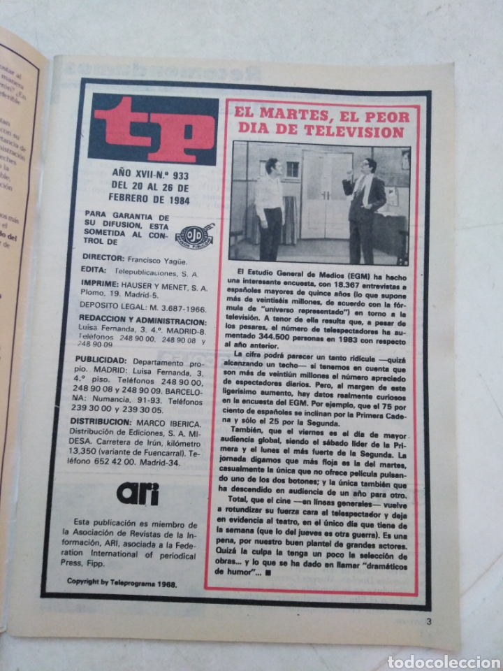 Coleccionismo de revista Teleprograma: Revista TP ( TELEPROGRAMA ), n&uacute;mero 933 ( PORTADA DE MARADONA ) - Foto 3