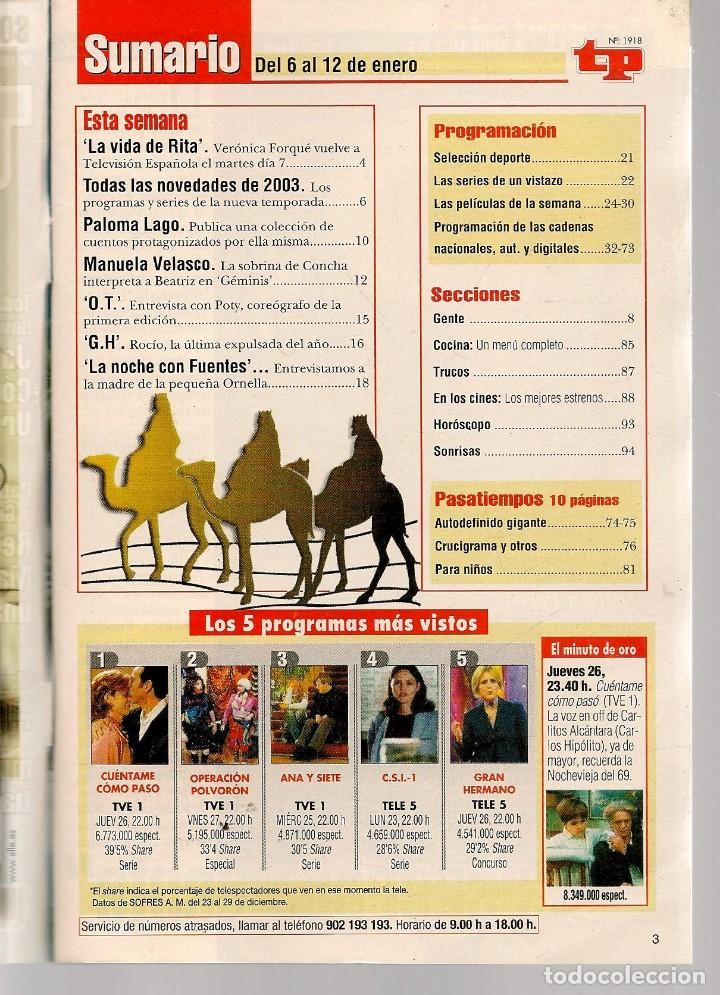 Coleccionismo de revista Teleprograma: TP. TELEPROGRAMA. N&ordm; 1918. VER&Oacute;NICA FORQU&Eacute;. 12 ENERO 2003. (C/A101) - Foto 2