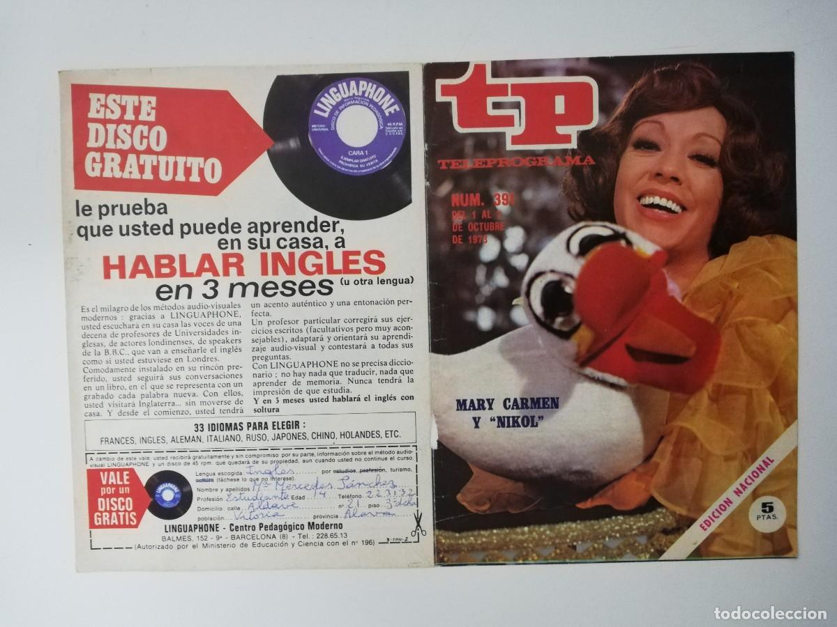 Coleccionismo de revista Teleprograma: PORTADA DE LA REVISTA TELE PROGRAMA TP N&ordm; 391 - Foto 1