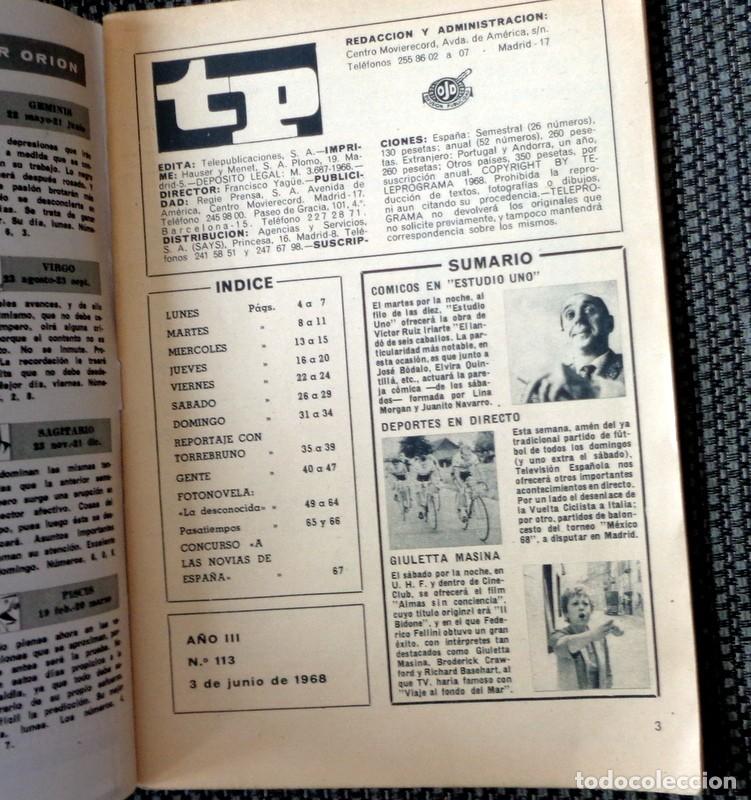 Coleccionismo de revista Teleprograma: REVISTA TELEPROGRAMA TP N&ordm;113 Junio A&ntilde;o 1968 TELE PROGRAMA TELEVISI&Oacute;N - TORREBRUNO -PROGRAMACION TV - Foto 2