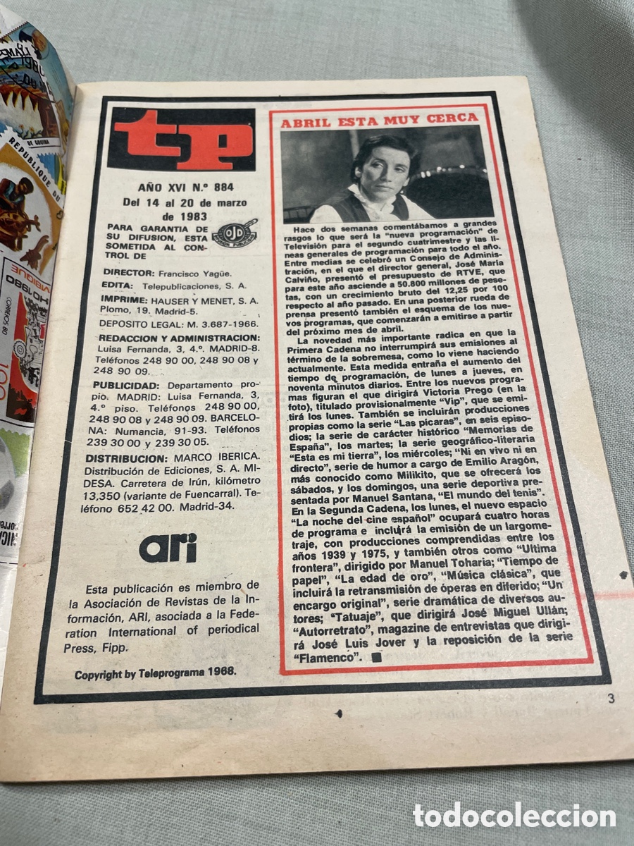Coleccionismo de revista Teleprograma: Tp Teleprograma 884 marzo 1983 - Foto 3