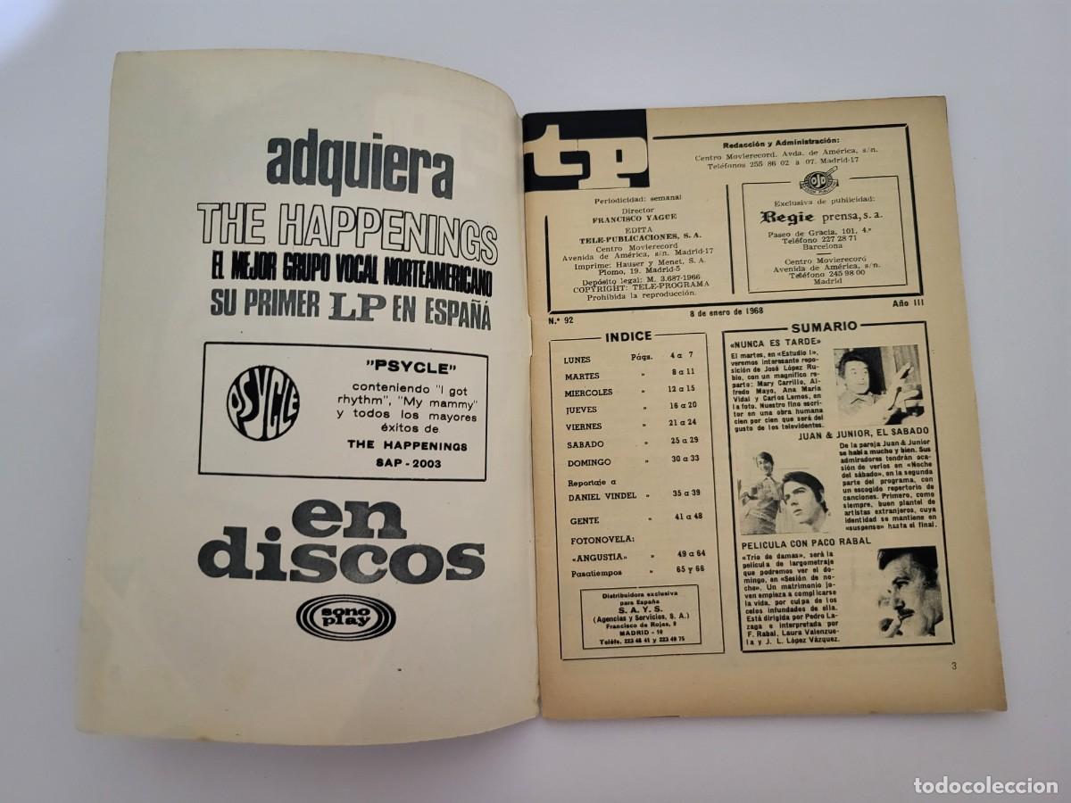 Coleccionismo de revista Teleprograma: TP. Teleprograma, N.&ordm; 92, Daniel Vindel. Del 8 al 14 de Enero de 1968. - Foto 3