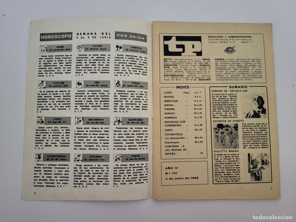 Coleccionismo de revista Teleprograma: TP. Teleprograma, N.&ordm; 113, Torrebruno. Del 3 al 9 de Junio de 1968. - Foto 3