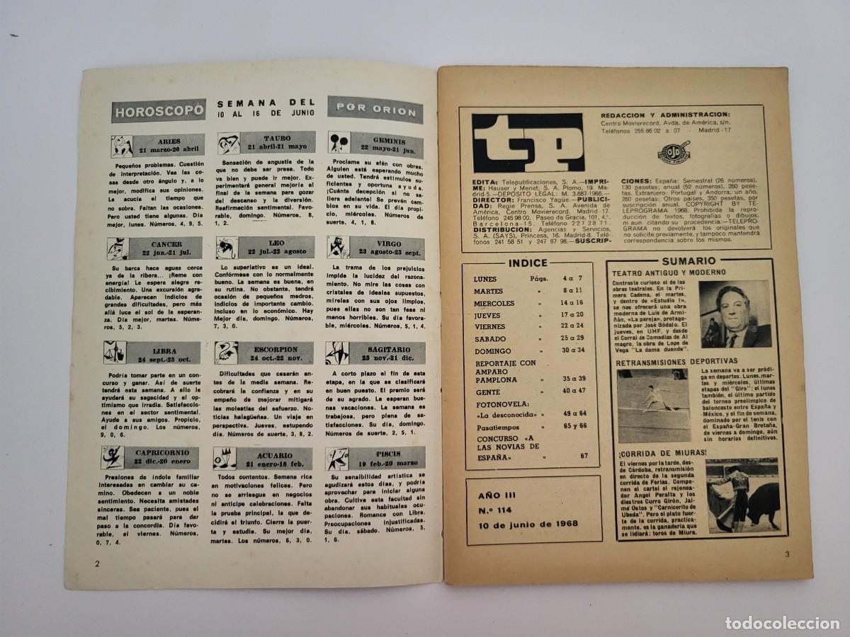 Coleccionismo de revista Teleprograma: TP. Teleprograma, N.&ordm; 114 Amparo Pamplona. Del 10 al 16 de Junio de 1968. - Foto 3