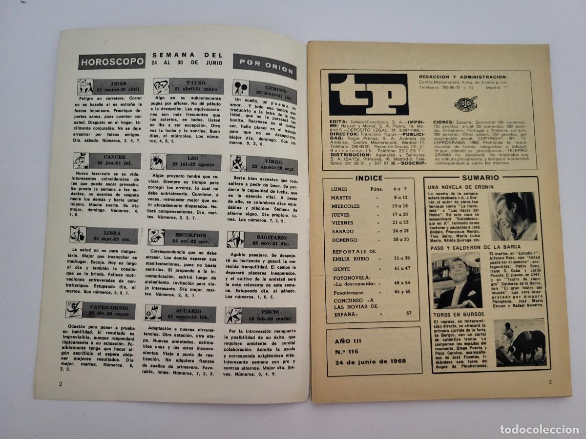 Coleccionismo de revista Teleprograma: TP. Teleprograma, N.&ordm; 116, Pilar Rubio. Del 24 al 30 de Junio de 1968. - Foto 3