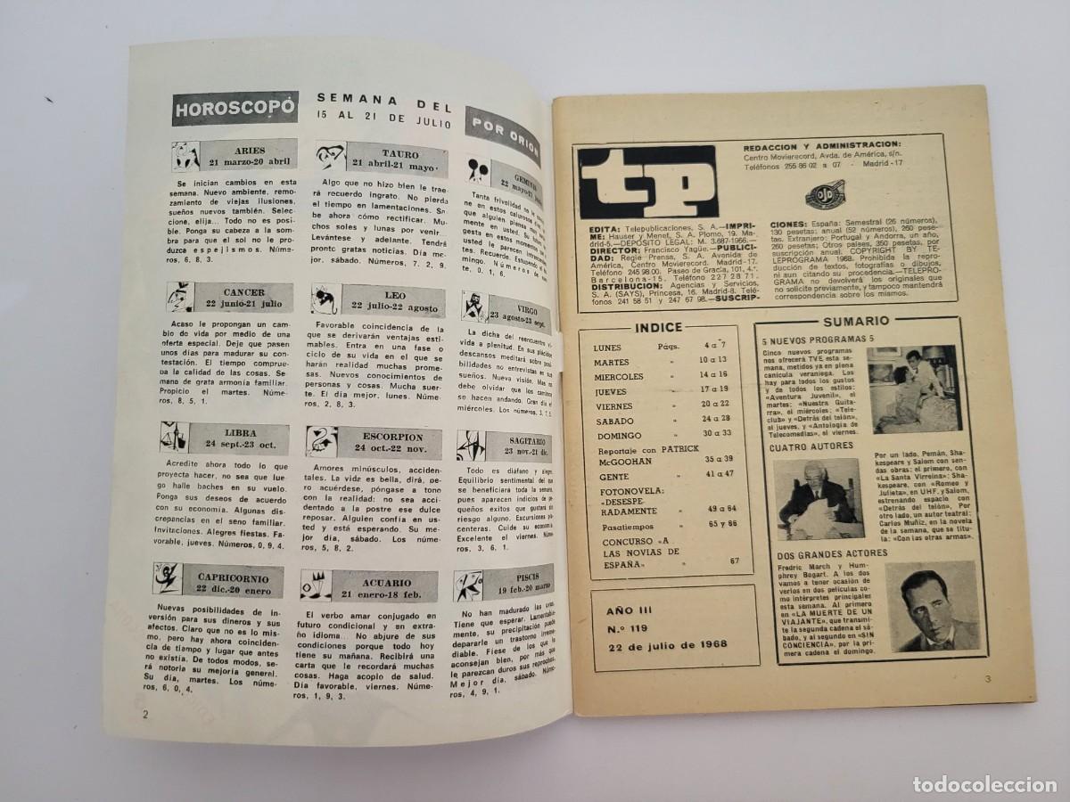 Coleccionismo de revista Teleprograma: TP. Teleprograma, N.&ordm; 119, Patrick Mc Goohan. Del 15 al 21 de Julio de 1968. - Foto 3