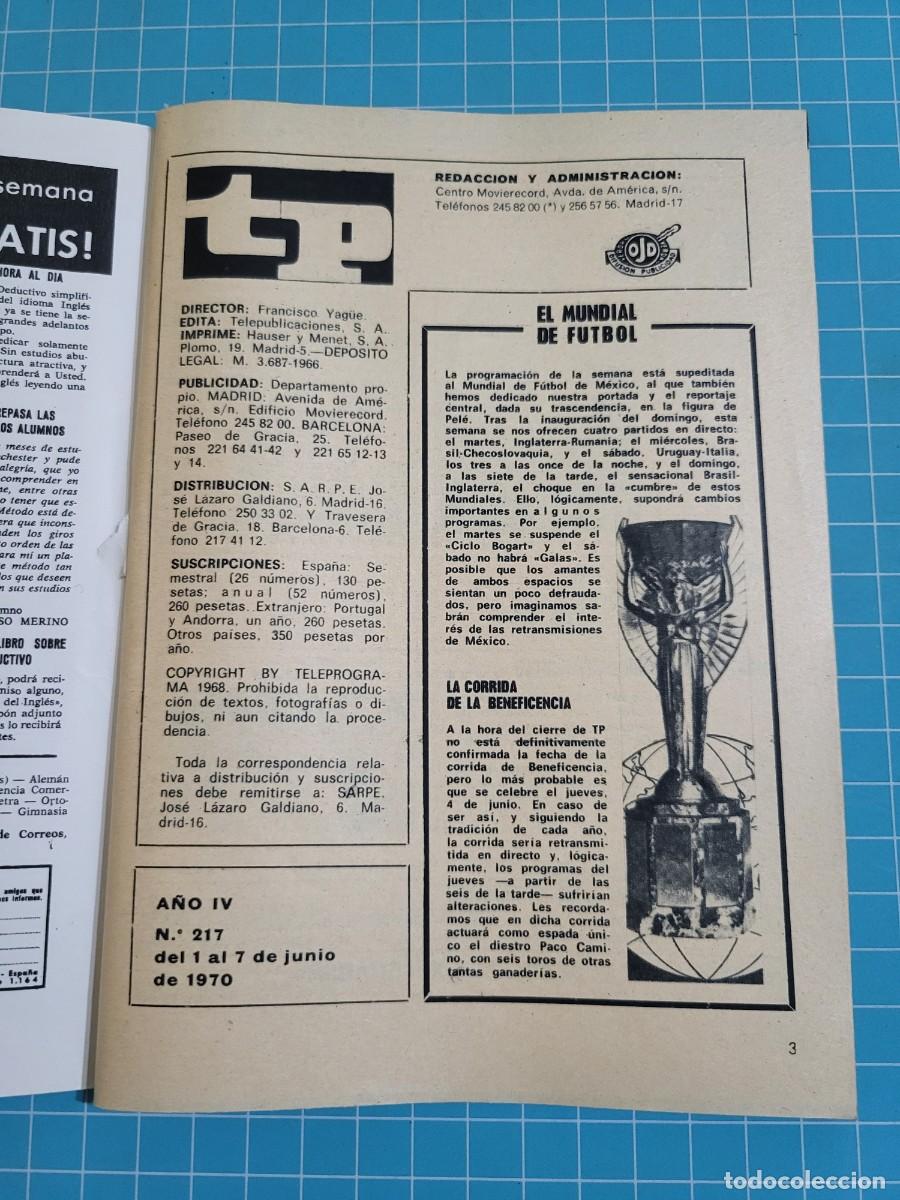Coleccionismo de revista Teleprograma: Teleprograma. N.&ordm; 217. Pel&eacute;, 1970. 4 bolsa 2 B.T. - Foto 5