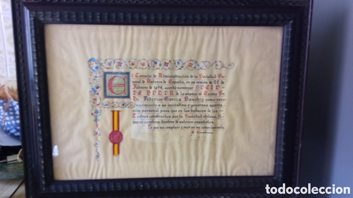 Coleccionismo de Revista Temas Espa&ntilde;oles: Diploma SGAE nombramiento Socio 1954 a Federico Garc&iacute;a sanchiz