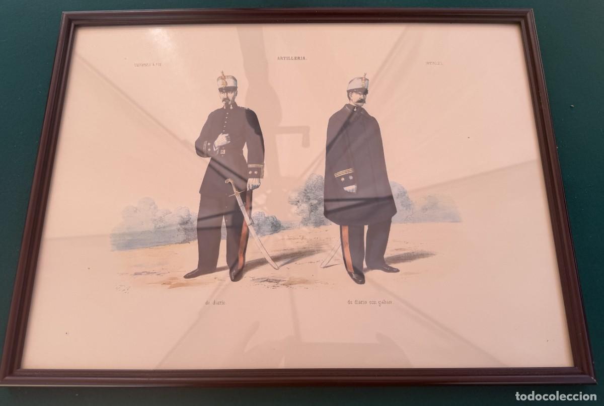 Coleccionismo de revista Temas Espa&ntilde;oles: LAMINA DE SOLDADO UNIFORME HISTORICOS DE ARTILLERIA DE DIARIO Y GABAN &rdquo; DE 46 X 34 Cm.