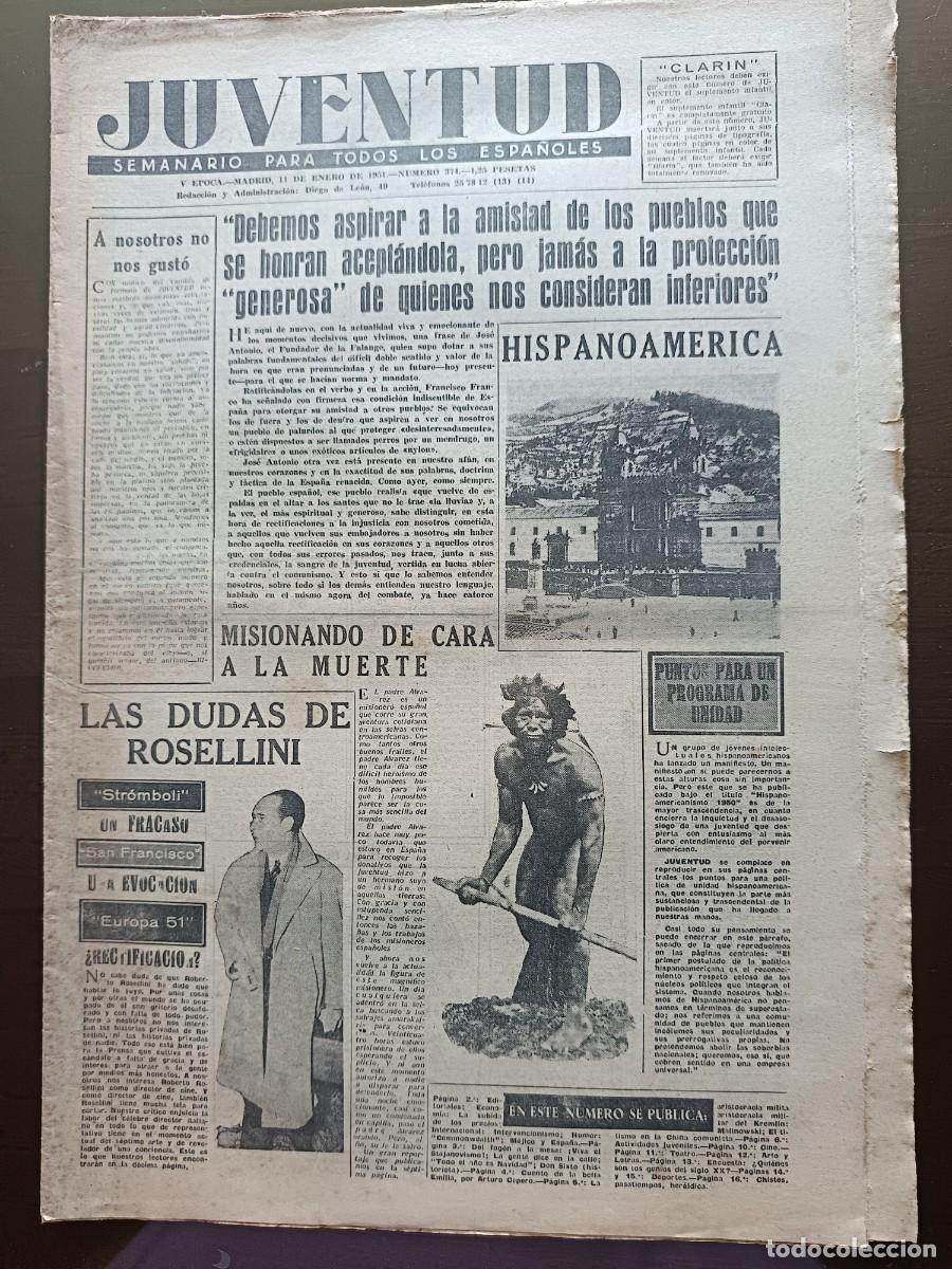 Coleccionismo de revista Temas Espa&ntilde;oles: JUVENTUD- SEMANARIO PARA TODOS LOS ESPA&Ntilde;OLES- 374- 1951