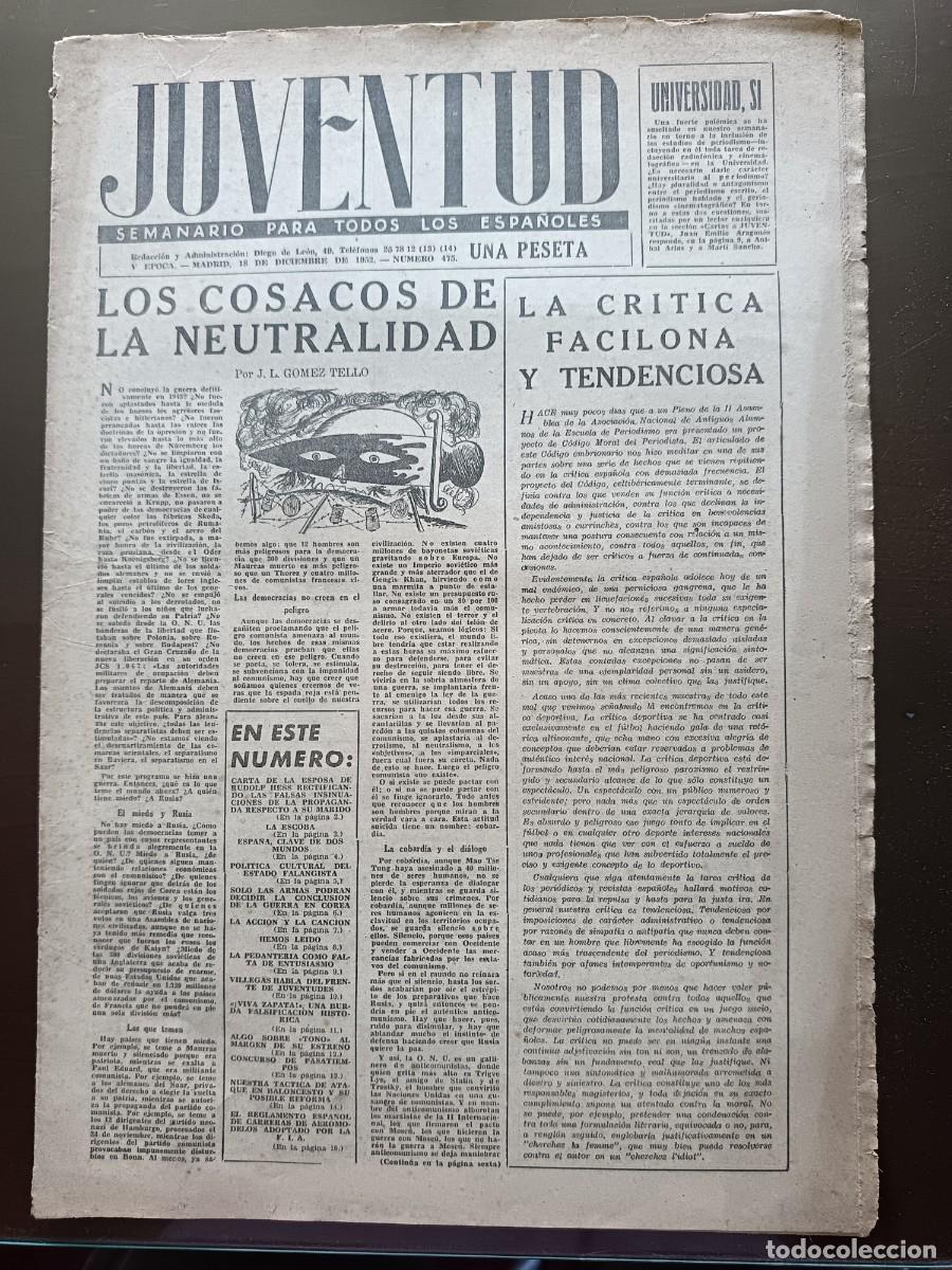 Coleccionismo de revista Temas Espa&ntilde;oles: JUVENTUD- SEMANARIO PARA TODOS LOS ESPA&Ntilde;OLES- 475- 1952