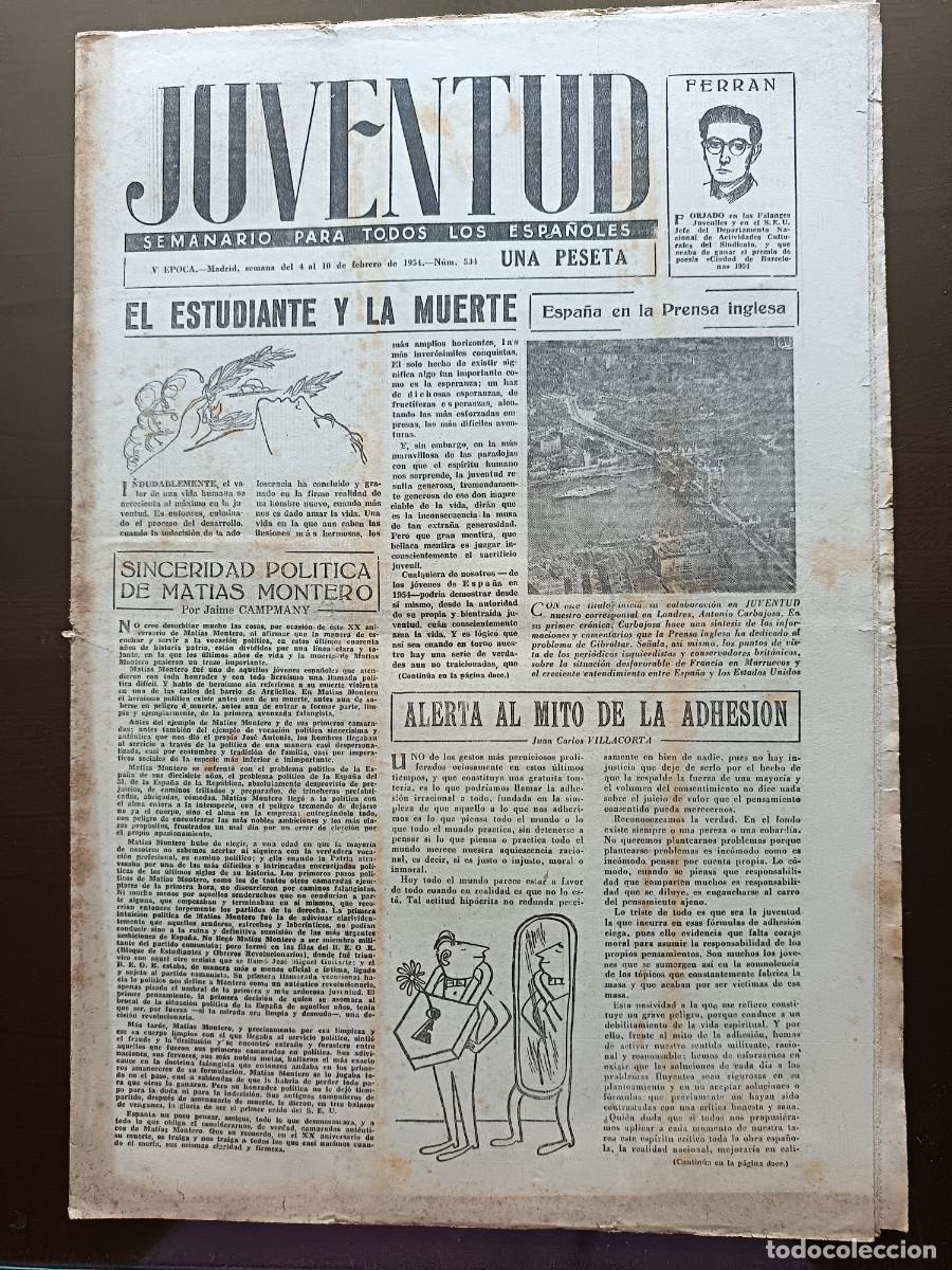 Coleccionismo de revista Temas Espa&ntilde;oles: JUVENTUD- SEMANARIO PARA TODOS LOS ESPA&Ntilde;OLES- 534- 1954