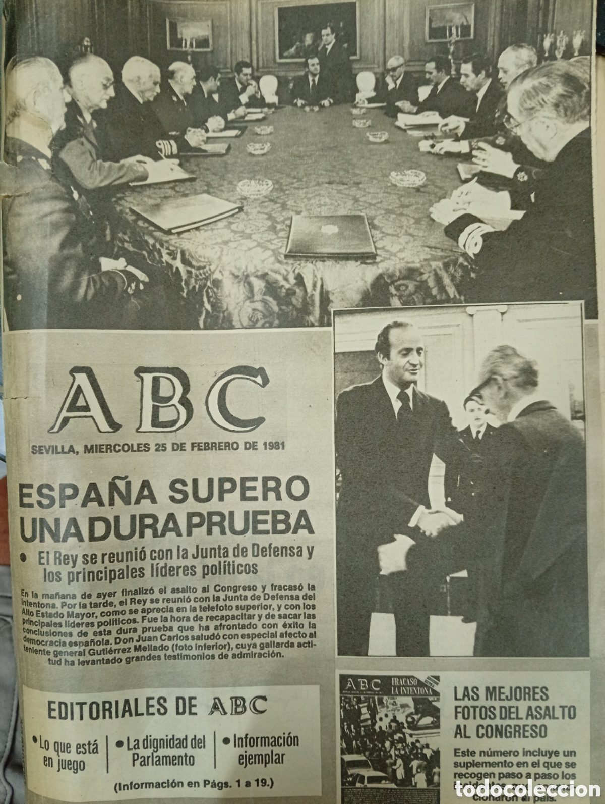 Coleccionismo de revista Temas Espa&ntilde;oles: ABC PERIODICO 25 FEBRERO 1981 ESPA&Ntilde;A SUPERO UNA DURA PRUEBA