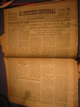Coleccionismo de revistas y peri&oacute;dicos: DIARIO EL NOTICIERO UNIVERSAL a&ntilde;o 1940