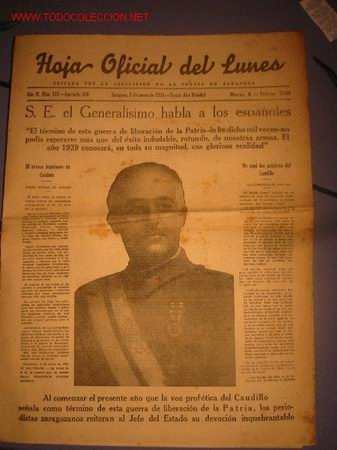 Sammeln von Zeitschriften und Zeitungen: DIARIO HOJA OFICIAL DEL LUNES a&ntilde;o 1939