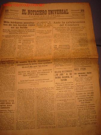 Collectionnisme de Revues et Journaux: DIARIO EL NOTICIERO UNIVERSAL a&ntilde;o 1939