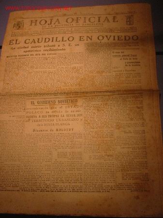 Sammeln von Zeitschriften und Zeitungen: DIARIO HOJA OFICIAL DE LA PROVICIA DE BARCELONA a&ntilde;o 1939