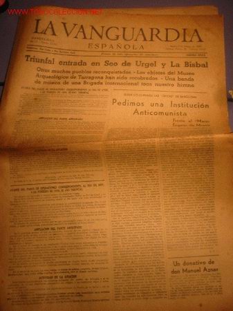 Sammeln von Zeitschriften und Zeitungen: DIARIO LA VANGUARDIA a&ntilde;o 1939 - TRIUNFAL ENTRADA  EN SEO URGELL Y LA BISBAL -7 de febrero de 1939