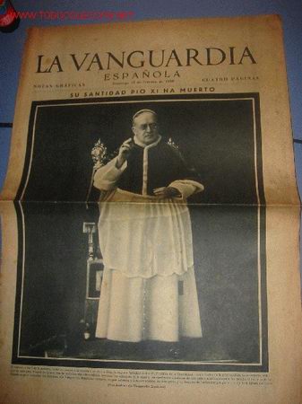 Collezionismo di Riviste e Giornali: DIARIO LA VANGUARDIA a&ntilde;o 1939 -SU SANTIDAD PIO XI HA MUERTO