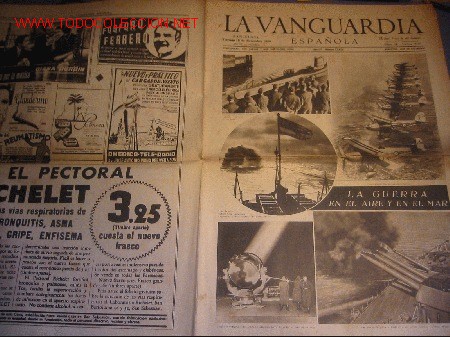 Coleccionismo de revistas y peri&oacute;dicos: DIARIO LA VANGUARDIA A&Ntilde;O 1939