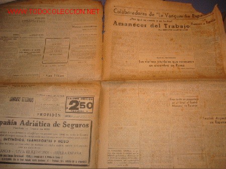 Coleccionismo de revistas y peri&oacute;dicos: DIARIO LA  VANGUARDIA A&Ntilde;O 1939