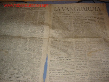 Coleccionismo de revistas y peri&oacute;dicos: DIARIO LA VANGUARDIA A&Ntilde;O 1939