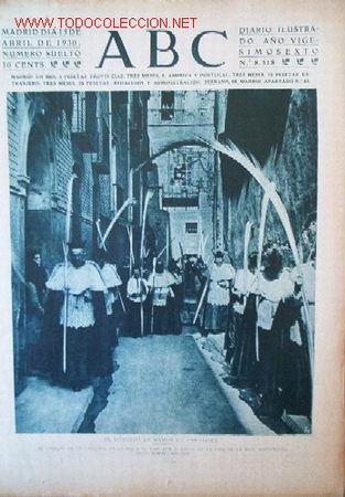 Coleccionismo de revistas y peri&oacute;dicos: ABC -DOMINGO DE RAMOS EN ZARAGOZA- a&ntilde;o 1930