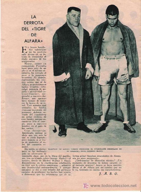 Coleccionismo de Revistas y Peri&oacute;dicos: * BOXEO * Art&iacute;culo y foto sobre el p&uacute;gil Mart&iacute;nez , El Tigre de Alfara ( Valencia) - 1932