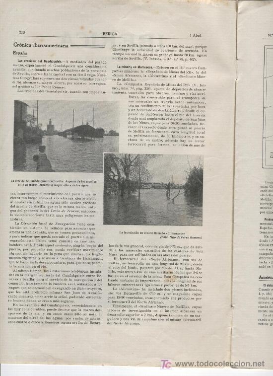 Colecionismo de Revistas e Jornais: IBERICA 1916 CRECIDA DEL GUADALQUIVIR EN SEVILLA CANAL DE PANAMA 118 FERROCARRIL ZARAGOZA TARRAGONA