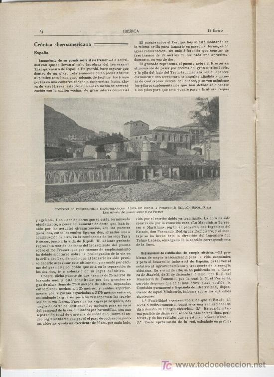 Coleccionismo de Revistas y Peri&oacute;dicos: IBERICA 1919 PUENTE DEL FERROCARRIL TRANSPIRENAICO EN RIPOLL RIBES DE FRESER 261 PUIGCERDA