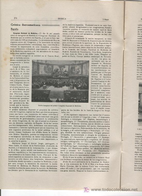 Collezionismo di Riviste e Giornali: REVSITA IBERICA 1919 INAUGURACION DEL PRIMER CONGRESO NACIONAL DE MEDICINA EN MADRID 276 MINERIA