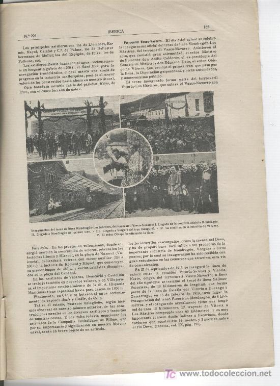 Collezionismo di Riviste e Giornali: REVISTA IBERICA A&Ntilde;O 1919 FABRICACION DEL NEVIN ALBI&Ntilde;ANA ARGEMI FERROCARRIL EN MONDRAGON VERGARA 294