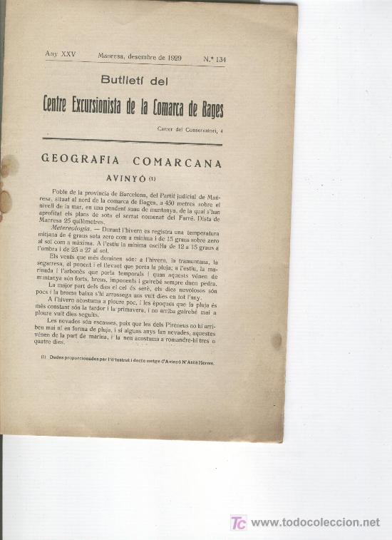 Coleccionismo de Revistas y Peri&oacute;dicos: BUTLLETI DEL CENTRE EXCURSIONISTA DEL BAGES. 1929. AVINYO. MANRESA