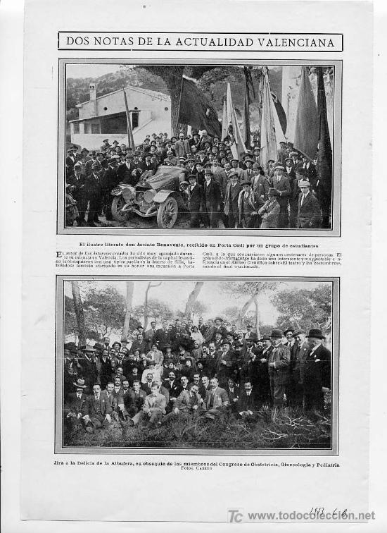 Coleccionismo de Revistas y Peri&oacute;dicos: VALENCIA 1913 JACINTO BENAVENTE FOTO HOJA REVISTA