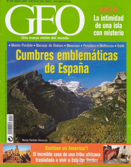 Collezionismo di Riviste e Giornali: REVISTA GEO N&ordm; 205. Cumbres emblem&aacute;ticas de Espa&ntilde;a. Sicilia. Bantues en Am&eacute;rica. Monte Perdido, etc.