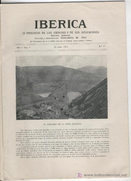 Coleccionismo de Revistas y Peri&oacute;dicos: REVISTA IBERICA A&Ntilde;O 1914 17 FOTOS EL PANTANO DE LA PE&Ntilde;A EN DE HUESCA COMETA KRITZINGER FOTOMETRIA