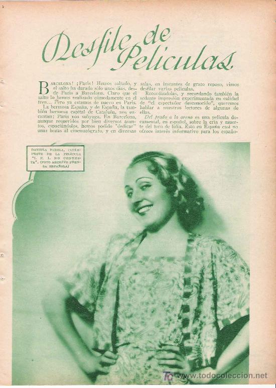 Coleccionismo de revistas y peri&oacute;dicos: Imagen de la actriz Daniela Parola -1933 * CINE *