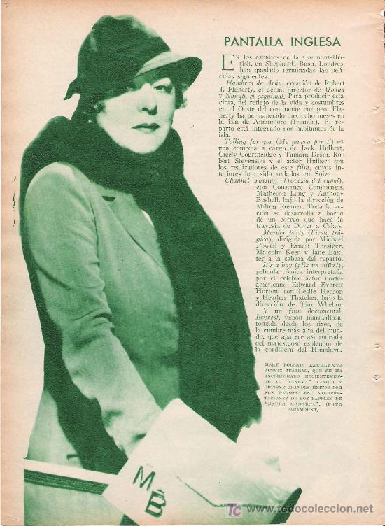 Coleccionismo de revistas y peri&oacute;dicos: Imagen de la actriz Mary Roland- 1933 * CINE *