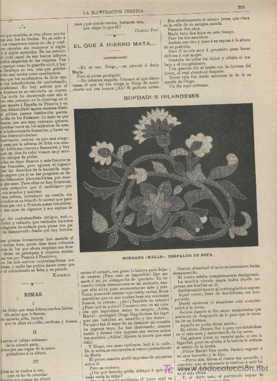 Coleccionismo de Revistas y Peri&oacute;dicos: ILUSTRACION IBERICA. 398. 1890. BORDADOS IRLANDESES. KELLS.