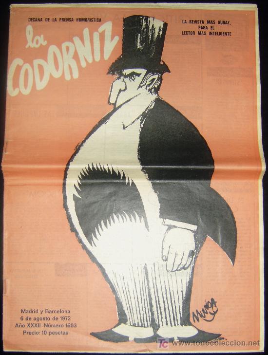 Coleccionismo de Revistas y Peri&oacute;dicos: REVISTA SATIRICA LA CODORNIZ N&ordm; 1603 DE 6-8-1972
