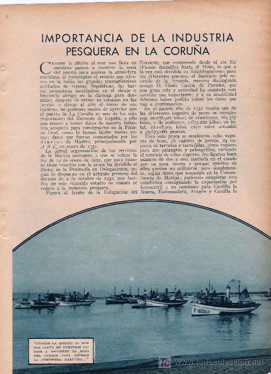 Sammeln von Zeitschriften und Zeitungen: * GALICIA * Importancia de la industria Pesquera en la Coru&ntilde;a &ndash; 1935