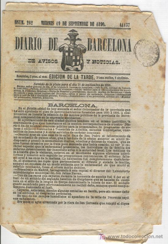 Collection Magazines and Newspapers: DIARIO DE BARCELONA A&Ntilde;O 1890 TORRADEMBARRA MANRESA MALGRAT GALICIA PAVIA TARRAGONA