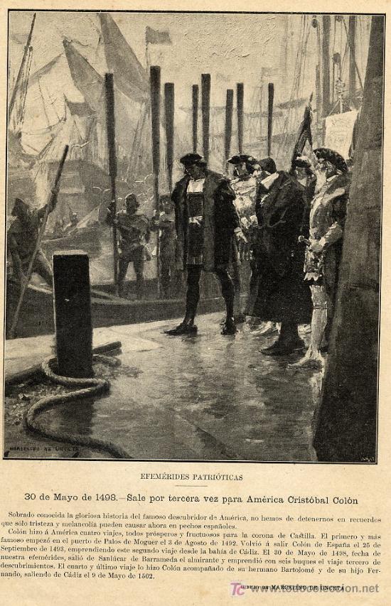 Coleccionismo de revistas y peri&oacute;dicos: CRISTOBAL COLON 1898 3&ordm; VIAJE HOJA REVISTA