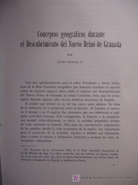 Coleccionismo de revistas y peri&oacute;dicos: CONCEPTOS GEOGARFICOS DURANTE EL DECUBRIMIENTO DEL NUEVO RINO DE GRANADA,JUAN FRIEDE