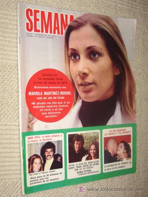 Coleccionismo de Revistas y Peri&oacute;dicos: SEMANA, 1/12/1973. Mariola Mart&iacute;nez Bordi&uacute;, Mark Spitz, Rosana Yanni, Blanca Estrada