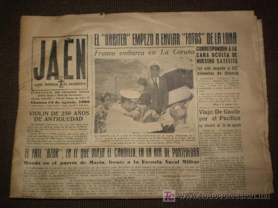 Collectionnisme de Revues et Journaux: JAEN 85 A&Ntilde;OS DIARIO PROVINCIAL DEL MOVIMIENTO AGOSTO 1966 GINA LOLLOBRIGIDA EN LOS TOROS.