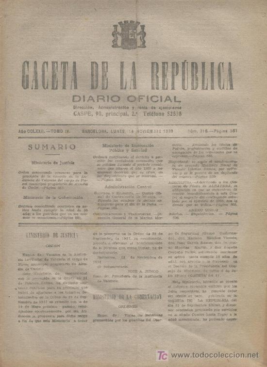 Collection Magazines and Newspapers: GACETA.1938.GUERRA CIVIL.BECAS.FIGUERAS.SANT FELIU DE GUIXOLS.BATERNO.DALIAS.SOMOTIEN.DELIAS.ALMERIA