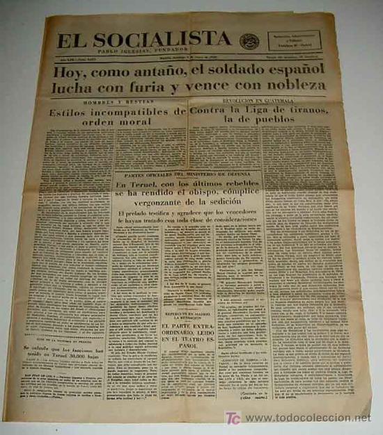 Coleccionismo de revistas y peri&oacute;dicos: ANTIGUO PERIODICO EL SOCIALISTA, PLENA GUERRA CIVIL - 30 SEPTIEMBRE 1938 - NO PREVALECERA NI PODRA E