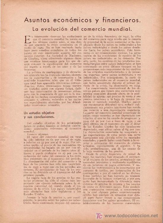 Collectionnisme de Revues et Journaux: Evoluci&oacute;n del comercio mundial &ndash; 1933