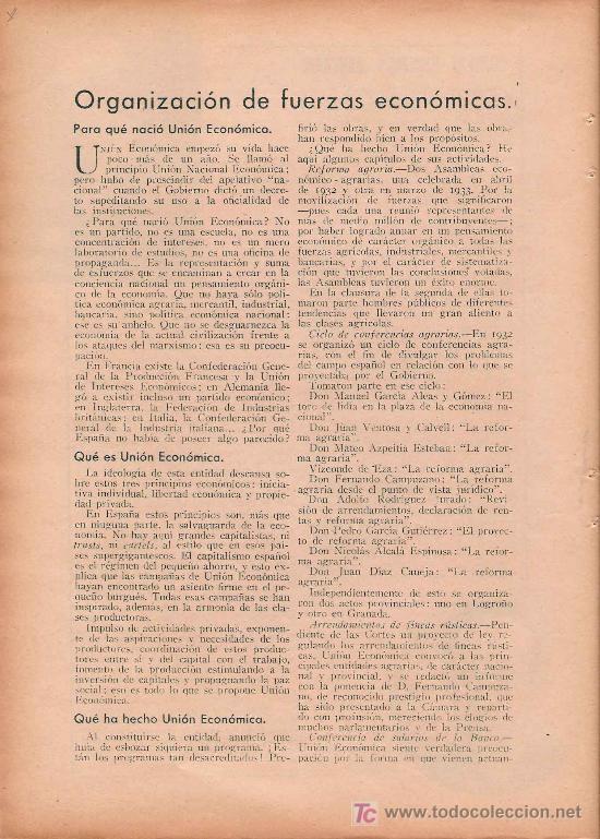 Coleccionismo de revistas y peri&oacute;dicos: * ECONOM&Iacute;A * Sobre la Uni&oacute;n [Nacional] Econ&oacute;mica &ndash; 1933